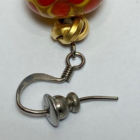 Murano Venetian Earrings Clear Glass Bead Multi Color Polka Dot Dangle Hook VTG - Picture 11 of 15